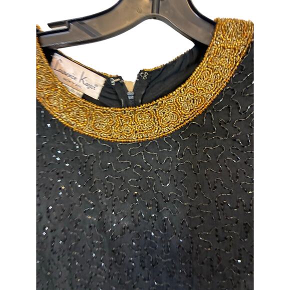 Laurence kazar Evening Dress 100% Silk Black Beading Knee Length S Vintage - Picture 3 of 5